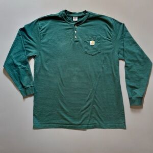 Carhartt Green Henley Long Sleeve Shirt XL Tall 100% Cotton Workwear Heritage
